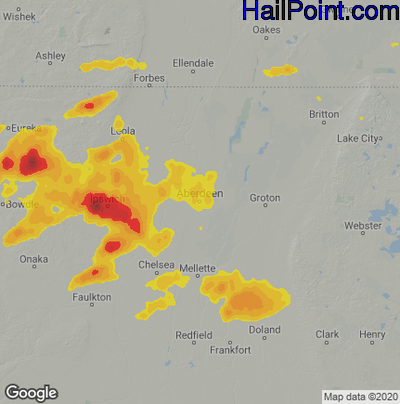 Hail Map for Aberdeen, SD Region on July 3, 2022 