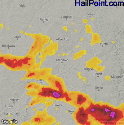 Hail Map for Glendive, MT Region on July 4, 2022
