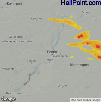 Hail Map for Peoria, IL Region on July 4, 2022