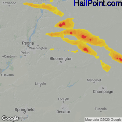 Hail Map for Bloomington, IL Region on July 4, 2022