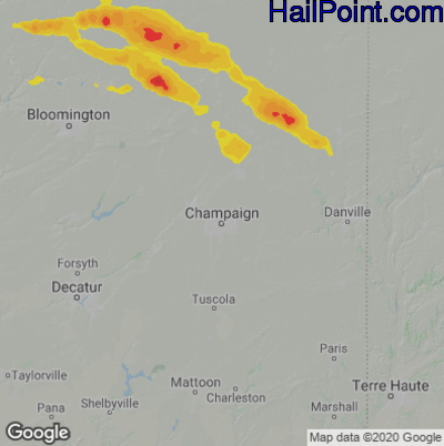 Hail Map for Champaign, IL Region on July 4, 2022 