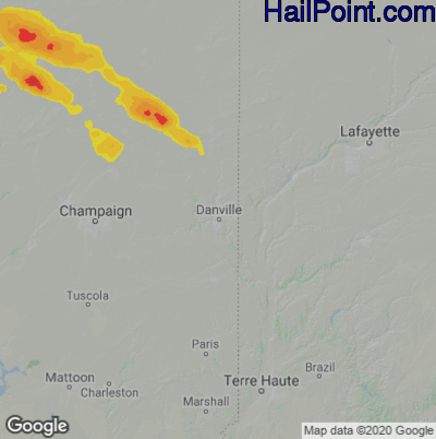 Hail Map for Danville, IL Region on July 4, 2022