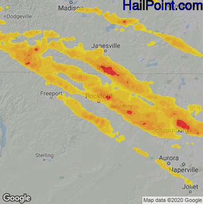 Hail Map for Rockford, IL Region on July 4, 2022 