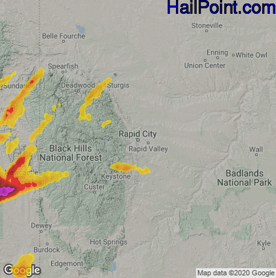Hail Map for Rapid City, SD Region on July 4, 2022