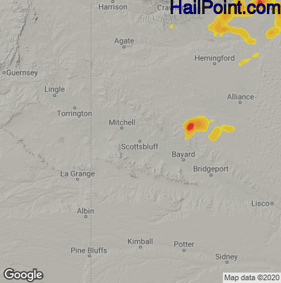 Hail Map for Scottsbluff, NE Region on July 4, 2022 