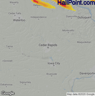 Hail Map for Cedar Rapids, IA Region on July 5, 2022