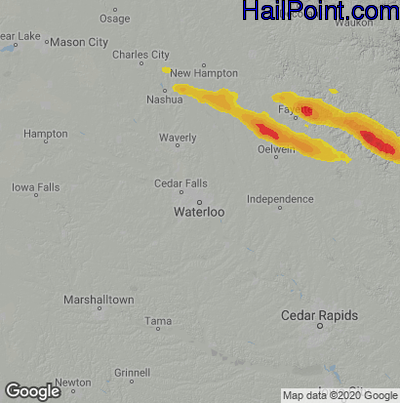 Hail Map for Waterloo, IA Region on July 5, 2022