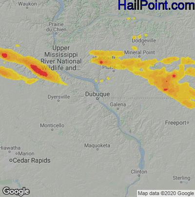 Hail Map for Dubuque, IA Region on July 5, 2022