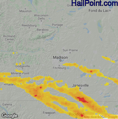 Hail Map for Madison, WI Region on July 5, 2022