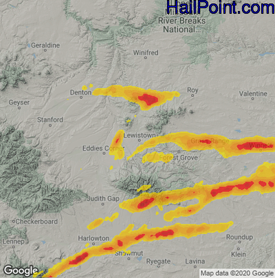 Hail Map for Lewiston, MT Region on July 5, 2022 