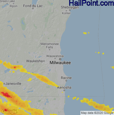 Hail Map for Milwaukee, WI Region on July 5, 2022