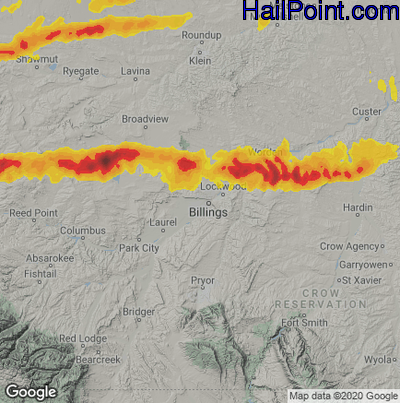 Hail Map for Billings, MN Region on July 5, 2022