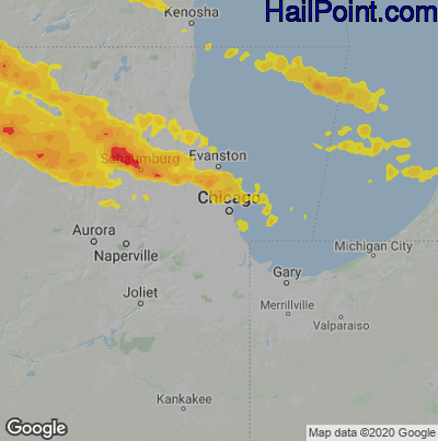Hail Map for Chicago, IL Region on July 5, 2022