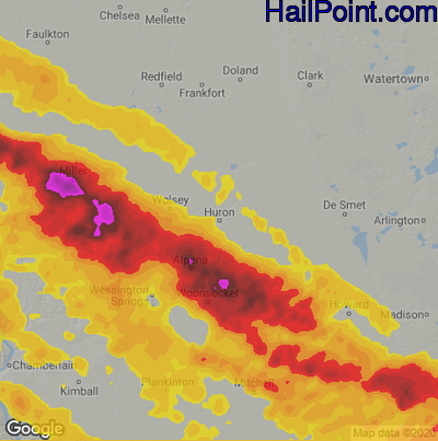 Hail Map for Huron, SD Region on July 5, 2022
