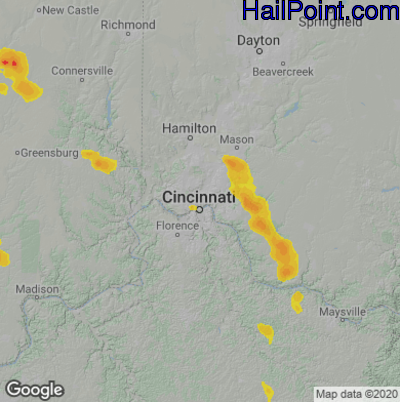 Hail Map for Cincinnati, OH Region on July 5, 2022