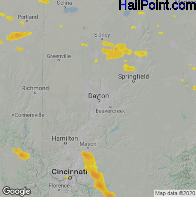 Hail Map for Dayton, OH Region on July 5, 2022
