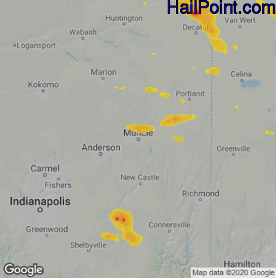 Hail Map for Muncie, IN Region on July 5, 2022