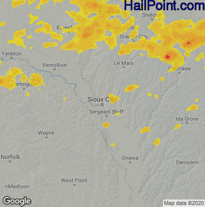 Hail Map for Sioux City, IA Region on July 5, 2022