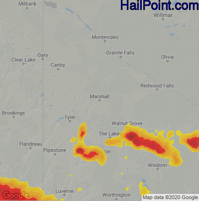 Hail Map for Marshall, MN Region on July 5, 2022