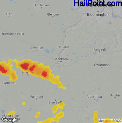 Hail Map for Mankato, MN Region on July 5, 2022