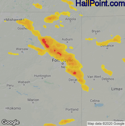 Hail Map for Fort Wayne, IN Region on July 5, 2022
