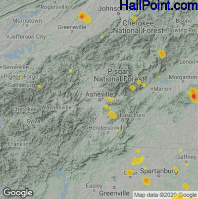 Hail Map for Asheville, NC Region on July 5, 2022 