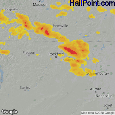 Hail Map for Rockford, IL Region on July 5, 2022 