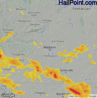 Hail Map for Madison, WI Region on July 5, 2022 