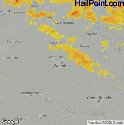 Hail Map for Waterloo, IA Region on July 5, 2022 