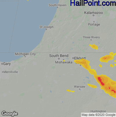 Hail Map for South Bend, IN Region on July 5, 2022