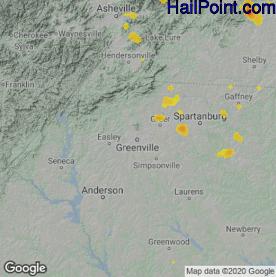 Hail Map for Greenville, SC Region on July 5, 2022 