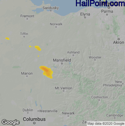 Hail Map for Mansfield, OH Region on July 5, 2022