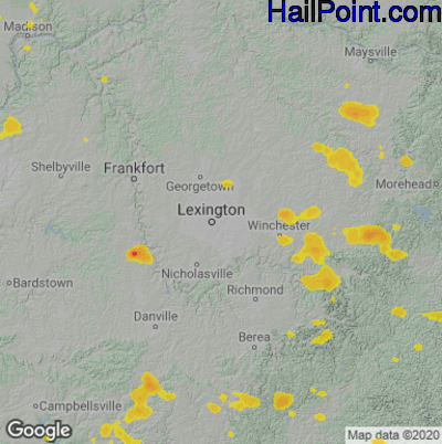 Hail Map for Lexington, KY Region on July 6, 2022