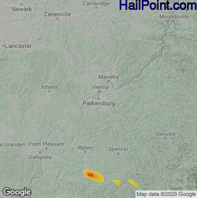 Hail Map for Parkersburg, WV Region on July 6, 2022