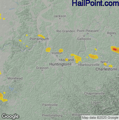 Hail Map for Asheland, KY Region on July 6, 2022