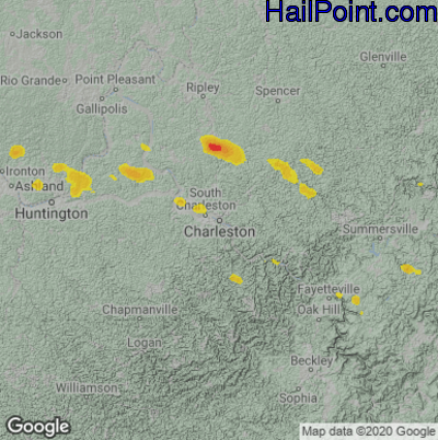 Hail Map for Charleston, WV Region on July 6, 2022