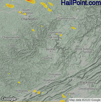Hail Map for Beckley, WV Region on July 6, 2022 