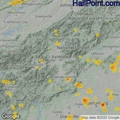 Hail Map for Asheville, NC Region on July 6, 2022