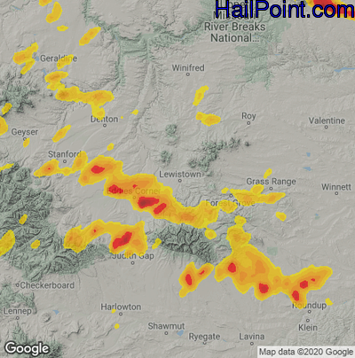 Hail Map for Lewiston, MT Region on July 6, 2022