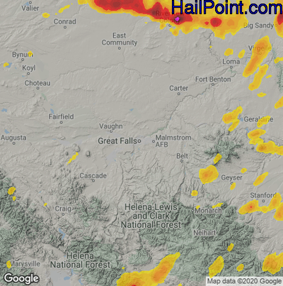 Hail Map for Great Falls, MT Region on July 6, 2022