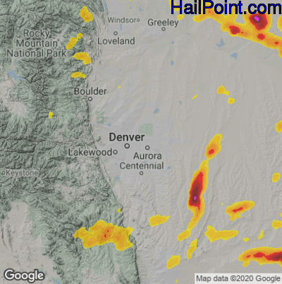 Hail Map for Denver, CO Region on July 6, 2022