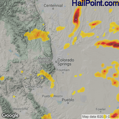 Hail Map for Colorado Springs, CO Region on July 6, 2022 