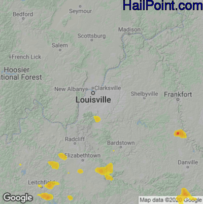 Hail Map for Louisville, KY Region on July 6, 2022
