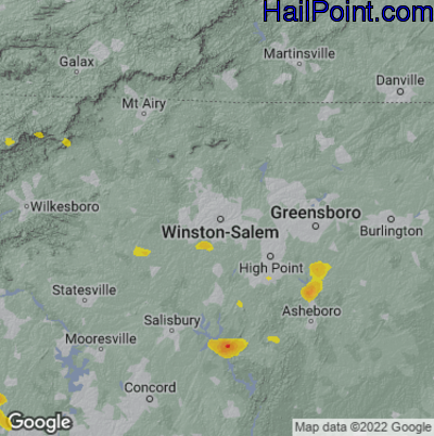 Hail Map for Winston-Salem, NC Region on July 6, 2022 