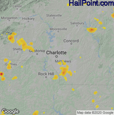 Hail Map for Charlotte, NC Region on July 6, 2022
