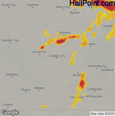Hail Map for Dodge City, KS Region on July 6, 2022