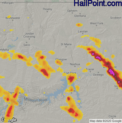 Hail Map for Glasgow, MT Region on July 6, 2022 