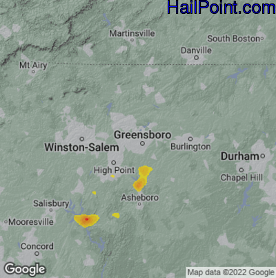 Hail Map for Greensboro, NC Region on July 6, 2022
