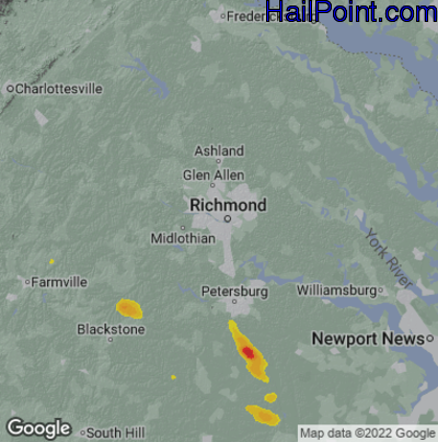 Hail Map for Richmond, VA Region on July 6, 2022