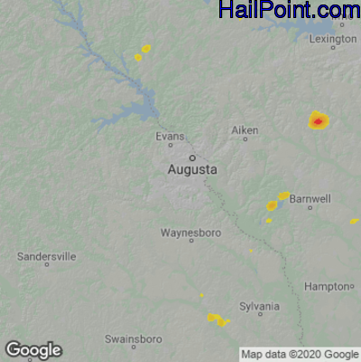 Hail Map for Augusta, GA Region on July 6, 2022